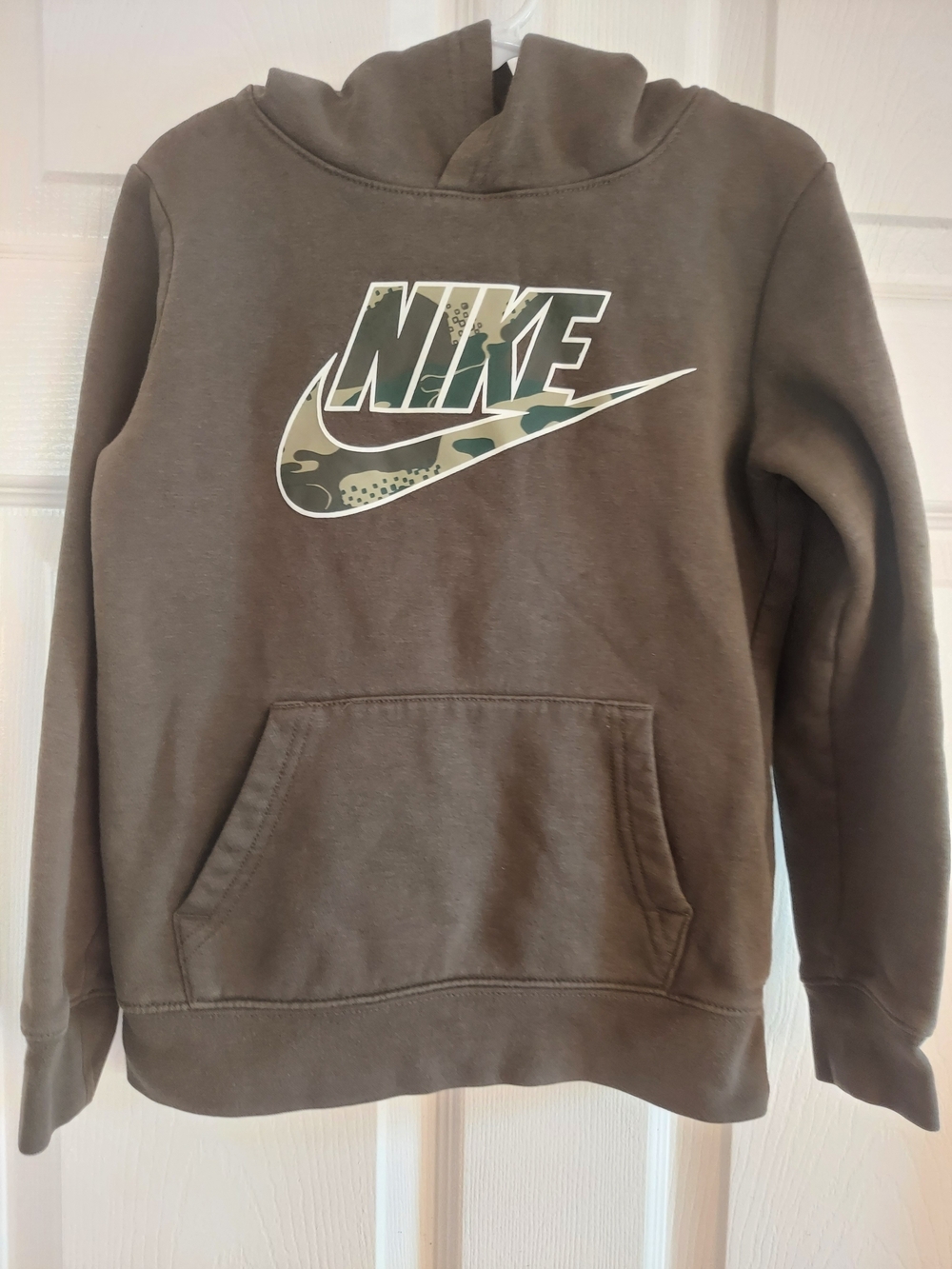 Nike Brown Kids Crewneck Hoodie with Camo Swoosh